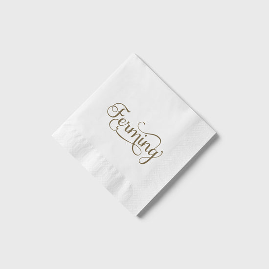 Servíettur — Ferming, hvítar með gull letri