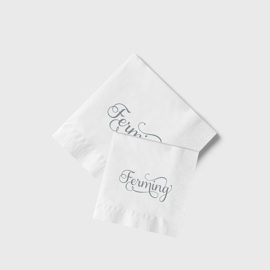 Servíettur — Ferming, hvítar með silfur letri